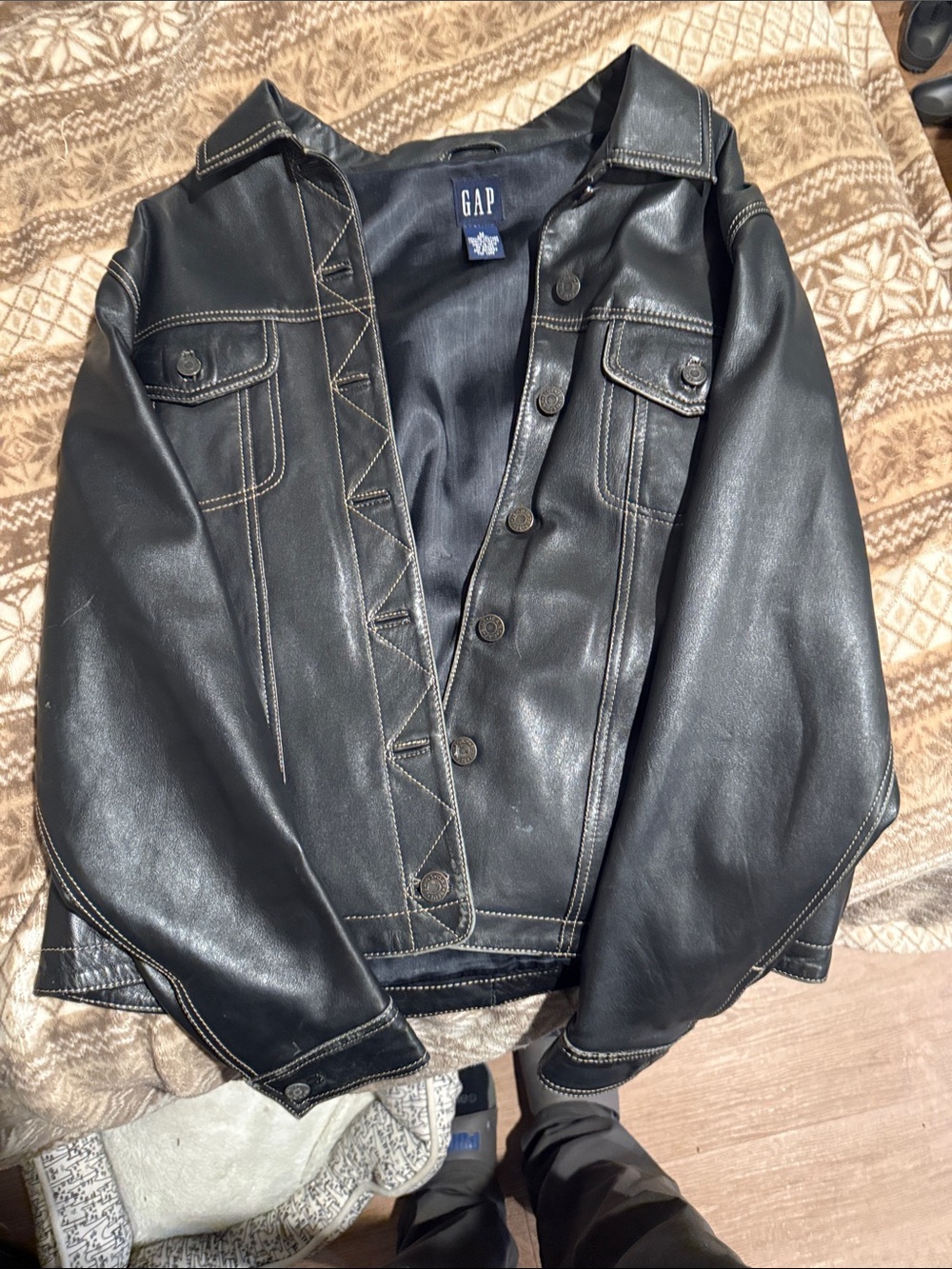 GAP Black Faux Leather Jacket with Contrast Stitching